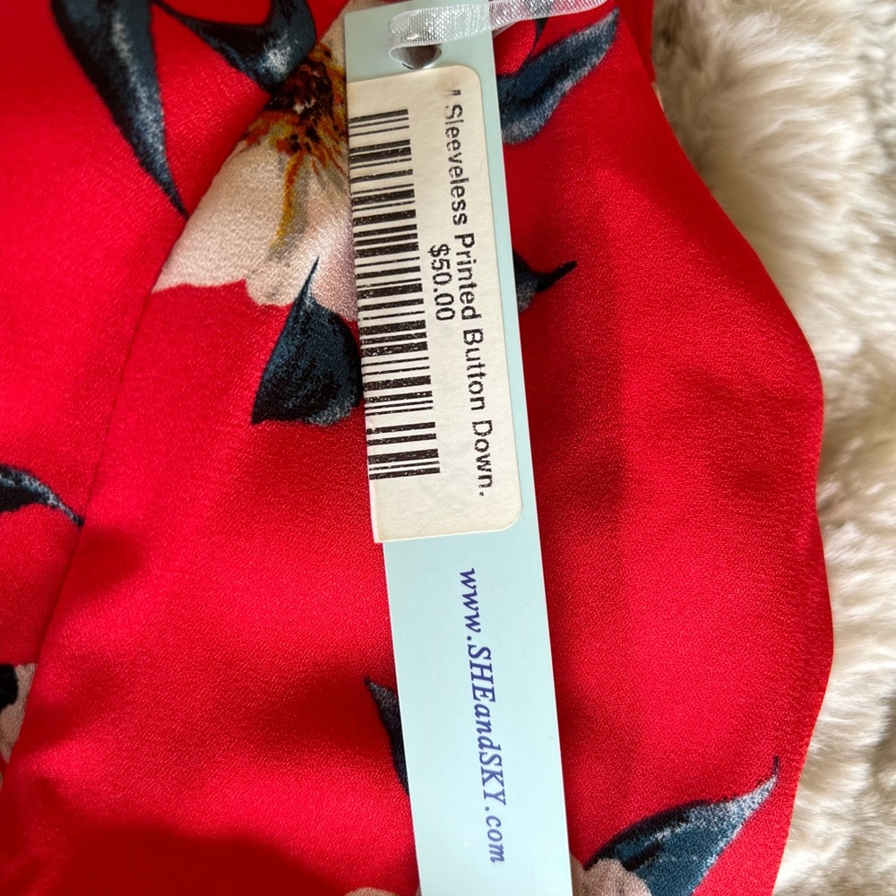 Beautiful chiffon dress, Red flowered, brand new, paid $50 at a boutique.